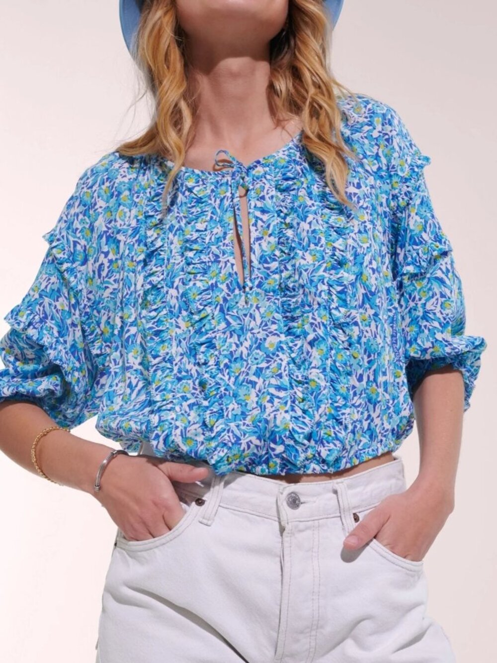 NWT POUPETTE ST. BARTH Blouse Amanda Blue Ocean Flowers Size Small